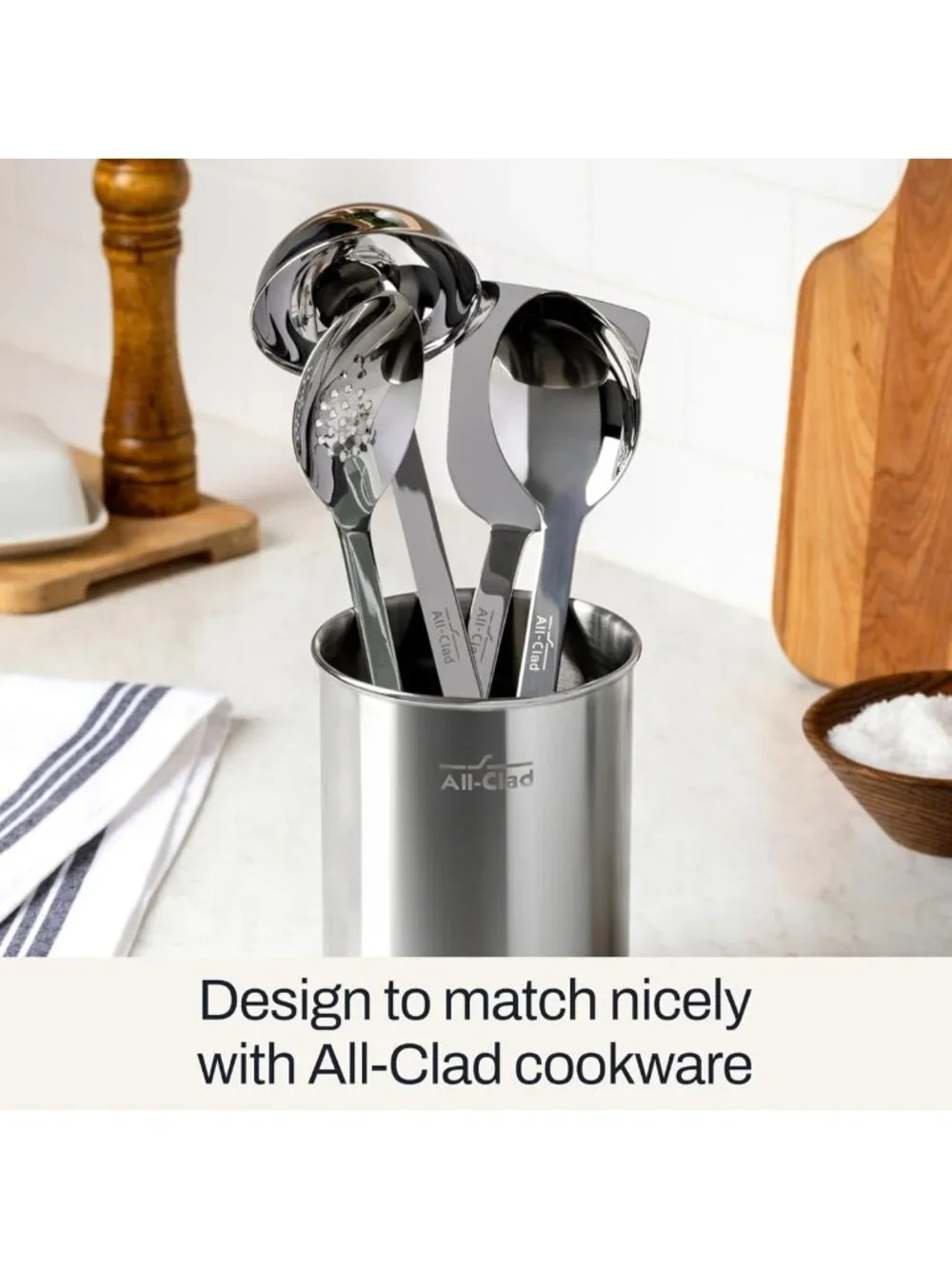 5-Piece Stainless Steel Kitchen Utensil Set - Ladle, Spoons, Turner & Caddy